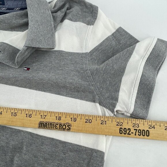 Tommy Hilfiger Men's Large Polo Shirt Custom Fit Preppy Gray Striped Rugby - Picture 5 of 8